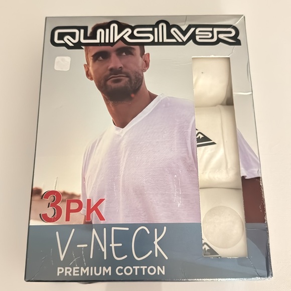 Quiksilver Vneck Tshirt Mens Medium 3 Pack White - Picture 1 of 2